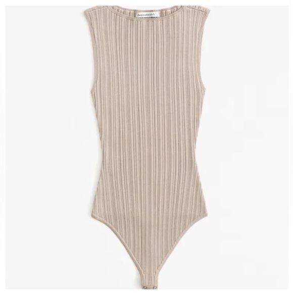 Abercrombie & Fitch | glossy slash bodysuit in brown taupe Size XS rib knit - Picture 1 of 6